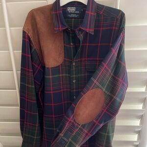 Ralph Lauren plaid wool shirt with leather patches SZ L